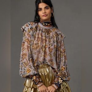 FARM Rio Women's Floral Tapestry Long sleeve Blouse Size Large NWT